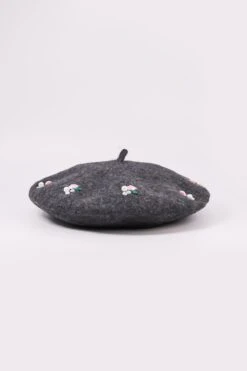 Embellished Wool Blend Beret In Grey