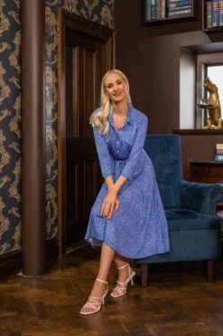 Emer Knee Length Shirt Dress In Blue Print 13 Emer Knee Length Shirt Dress In Blue Print -Fashion Clothing Accessories Store carraig donn emer knee length shirt dress in blue print 307037