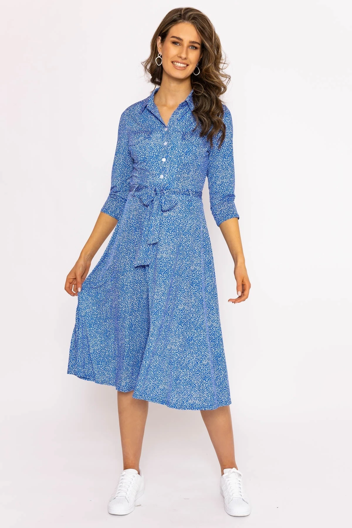Emer Knee Length Shirt Dress In Blue Print 4 Emer Knee Length Shirt Dress In Blue Print - Image 2