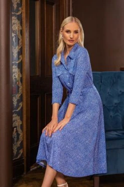 Emer Knee Length Shirt Dress In Blue Print 12 Emer Knee Length Shirt Dress In Blue Print -Fashion Clothing Accessories Store carraig donn emer knee length shirt dress in blue print 816458