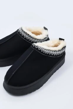 Faux Fur Cosy Slippers In Black -Fashion Clothing Accessories Store carraig donn faux fur cosy slippers in black 724479