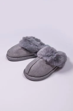 Faux Suede Mule In Grey