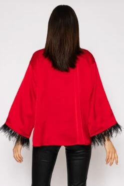 Feather Cuff Shirt In Red -Fashion Clothing Accessories Store carraig donn feather cuff shirt in red 232599