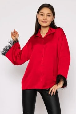 Feather Cuff Shirt In Red -Fashion Clothing Accessories Store carraig donn feather cuff shirt in red 452363