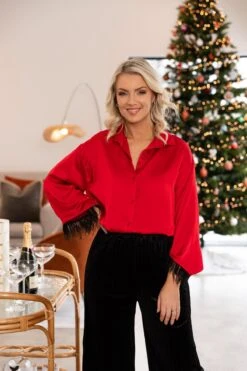 Feather Cuff Shirt In Red