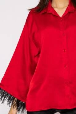 Feather Cuff Shirt In Red -Fashion Clothing Accessories Store carraig donn feather cuff shirt in red 720434