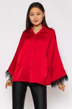 Feather Cuff Shirt In Red -Fashion Clothing Accessories Store carraig donn feather cuff shirt in red 901324