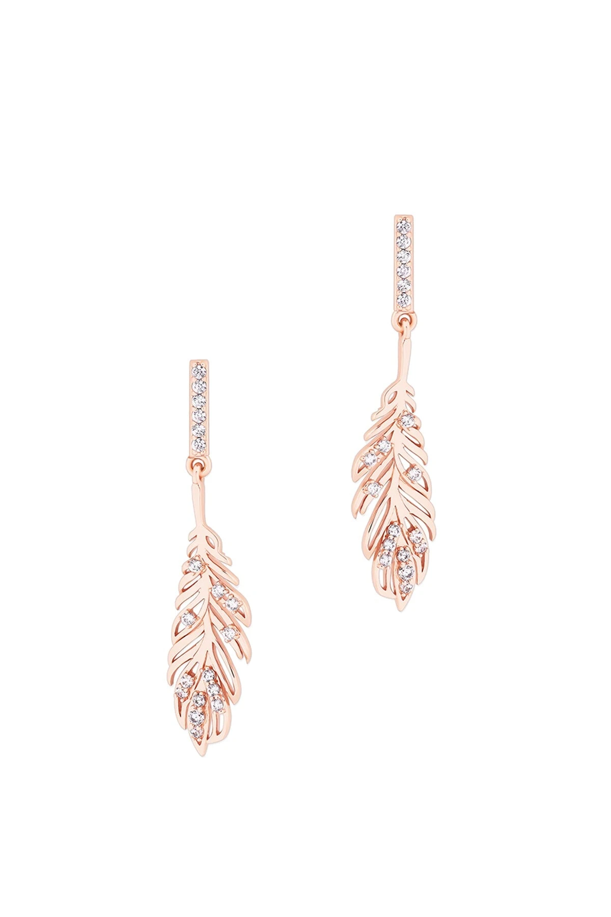 Feather Drop Earrings In Rose Gold 5 Feather Drop Earrings In Rose Gold - Image 3