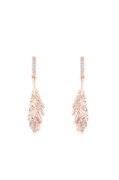Feather Drop Earrings In Rose Gold
