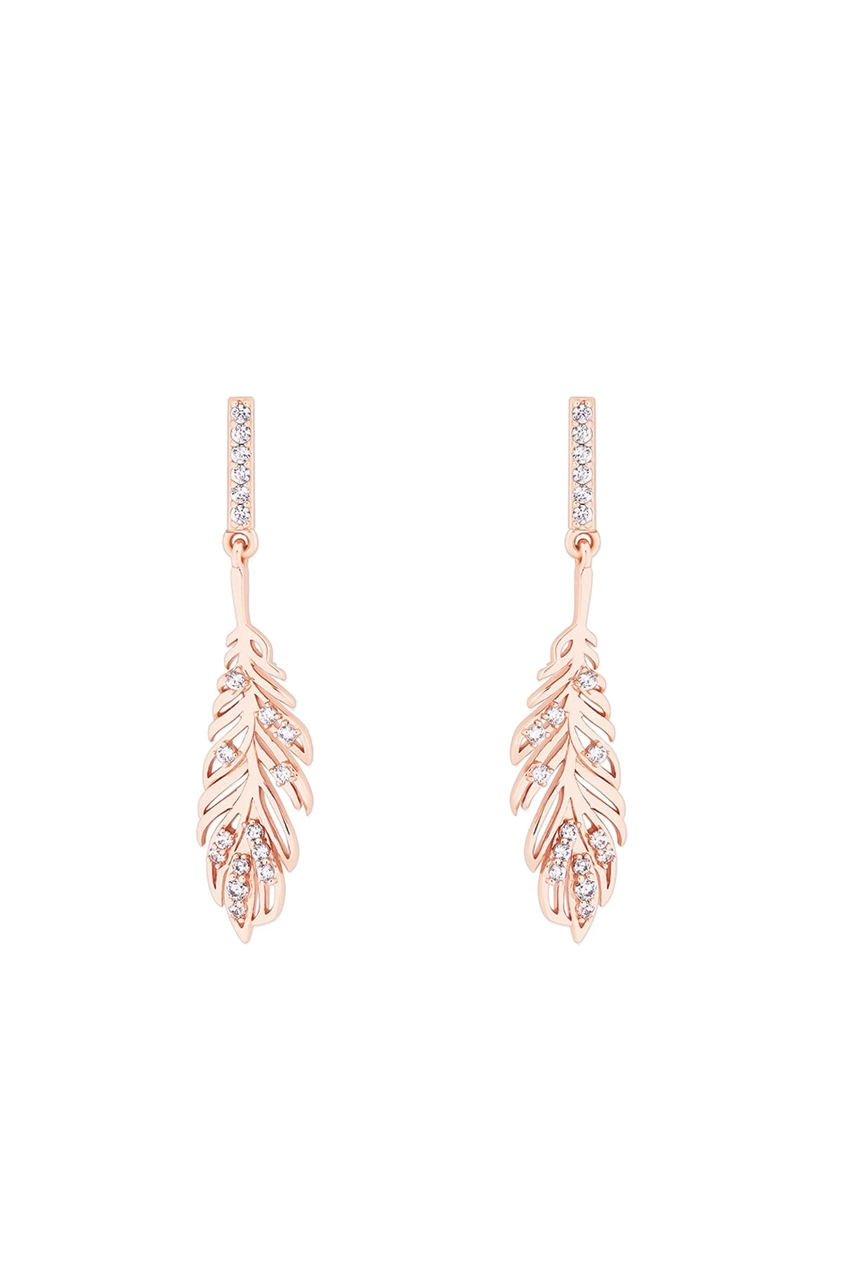 Feather Drop Earrings In Rose Gold 3 Feather Drop Earrings In Rose Gold