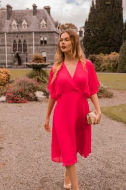 Fuchsia Angel Sleeve Dress -Fashion Clothing Accessories Store carraig donn fuchsia angel sleeve dress 429783