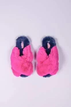 Fuschia Faux Fur Contrast Slippers -Fashion Clothing Accessories Store carraig donn fuschia faux fur contrast slippers 465168