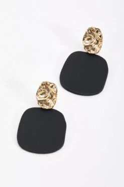 Geometric Textured Earrings In Gold & Black