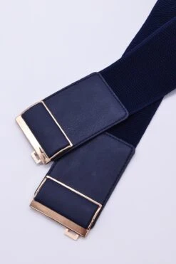 Gold Clasp Elastic Belt In Navy