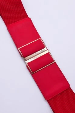 Gold Clasp Elastic Belt In Red