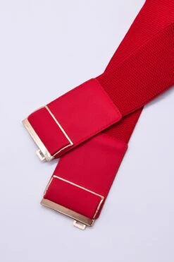 Gold Clasp Elastic Belt In Red -Fashion Clothing Accessories Store carraig donn gold clasp elastic belt in red 630447