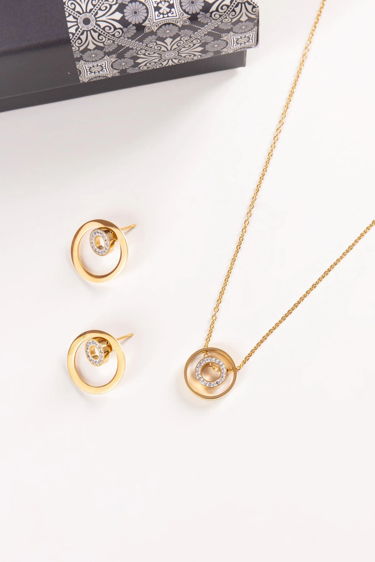 Gold Double Circle Earrings - Soul Special 4 Gold Double Circle Earrings - Soul Special - Image 2