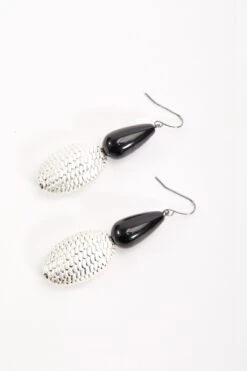 Silver Earrings With Black Stone