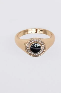 Gold Ring With Black Detail Size 7