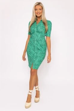 Green Floral Crinkle Dress -Fashion Clothing Accessories Store carraig donn green floral crinkle dress 194893