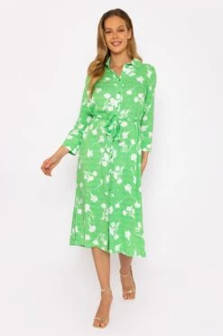 Green Printed Viscose Shirt Dress -Fashion Clothing Accessories Store carraig donn green printed viscose shirt dress 266111