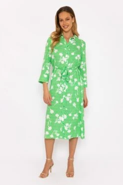 Green Printed Viscose Shirt Dress -Fashion Clothing Accessories Store carraig donn green printed viscose shirt dress 623923