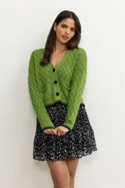 Green Tipped Edge Cardigan