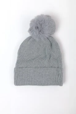 Grey Cable Knit Beanie With Pom -Fashion Clothing Accessories Store carraig donn grey cable knit beanie with pom 654940