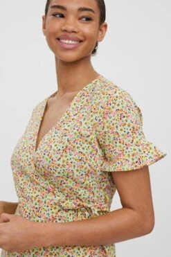Vero Moda Henna Wrap Dress In Yellow -Fashion Clothing Accessories Store carraig donn henna wrap dress in yellow 181477