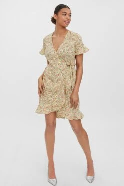 Vero Moda Henna Wrap Dress In Yellow -Fashion Clothing Accessories Store carraig donn henna wrap dress in yellow 938422
