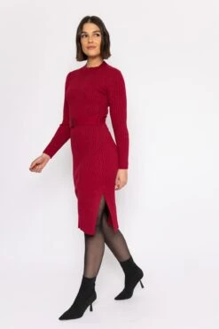 High Neck Knit Dress In Dark Red -Fashion Clothing Accessories Store carraig donn high neck knit dress in dark red 263014