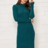 High Neck Rib Dress In Teal -Fashion Clothing Accessories Store carraig donn high neck rib dress in teal 108662
