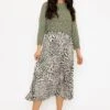 Khaki Animal Print Pleated Skirt -Fashion Clothing Accessories Store carraig donn khaki animal print pleated skirt 920458