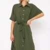 Khaki Green Belted Shirt Dress