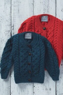 Kids Aran Cardigan In Blue -Fashion Clothing Accessories Store carraig donn kids aran cardigan in blue 275758