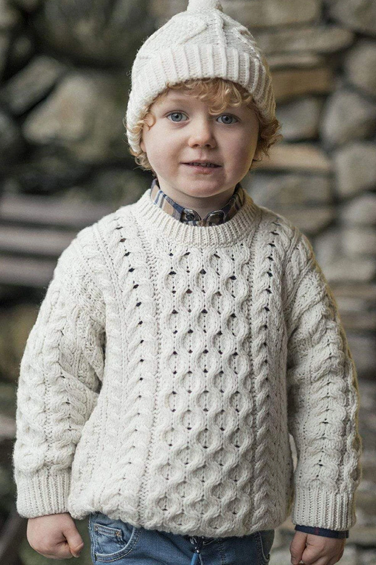 Kids Aran Jumper In Cream 3 Kids Aran Jumper In Cream