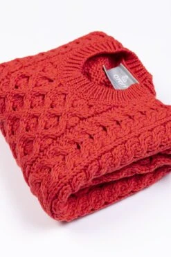 Kids Aran Jumper In Red