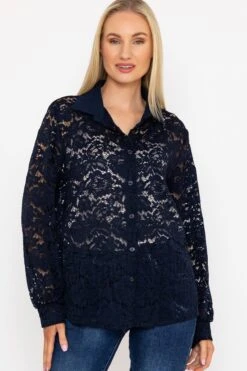 Lace Shirt In Navy -Fashion Clothing Accessories Store carraig donn lace shirt in navy 410144