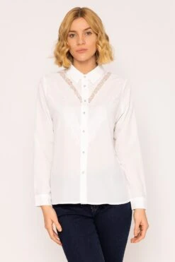 Lace Trim Blouse In Ivory -Fashion Clothing Accessories Store carraig donn lace trim blouse in ivory 134623