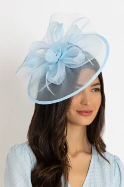 Large Blue Fascinator With Floral Bow