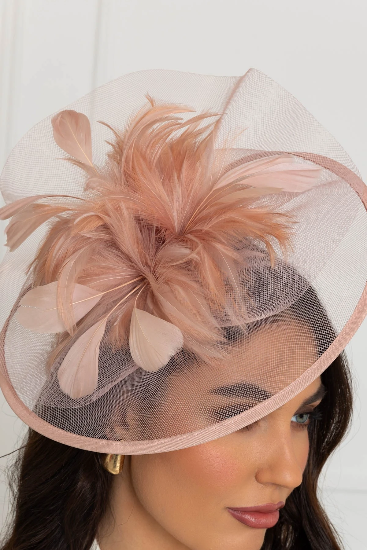 Large Blush Fascinator With Feather 4 Large Blush Fascinator With Feather - Image 2