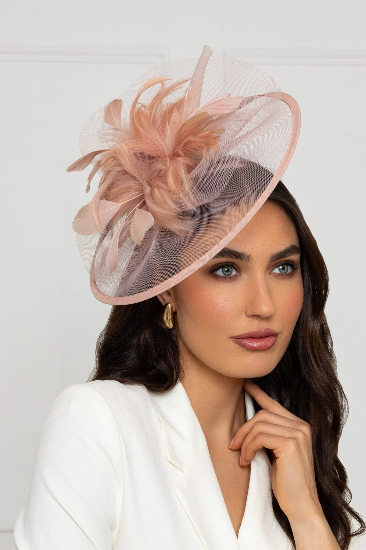 Large Blush Fascinator With Feather 3 Large Blush Fascinator With Feather