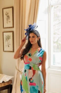 Large Navy Fascinator With Feather