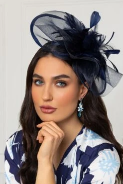 Large Navy Fascinator With Feather -Fashion Clothing Accessories Store carraig donn large navy fascinator with feather 584584