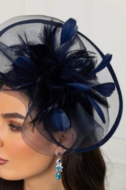 Large Navy Fascinator With Feather -Fashion Clothing Accessories Store carraig donn large navy fascinator with feather 676664