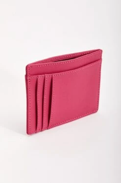 Leather Card Holder In Fuchsia