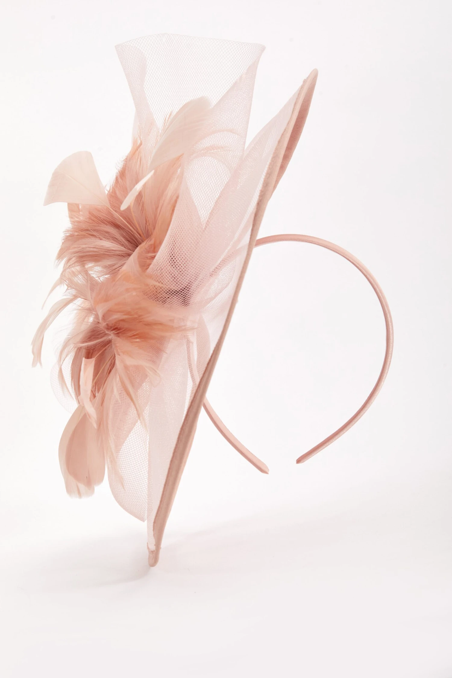Large Blush Fascinator With Feather 5 Large Blush Fascinator With Feather - Image 3