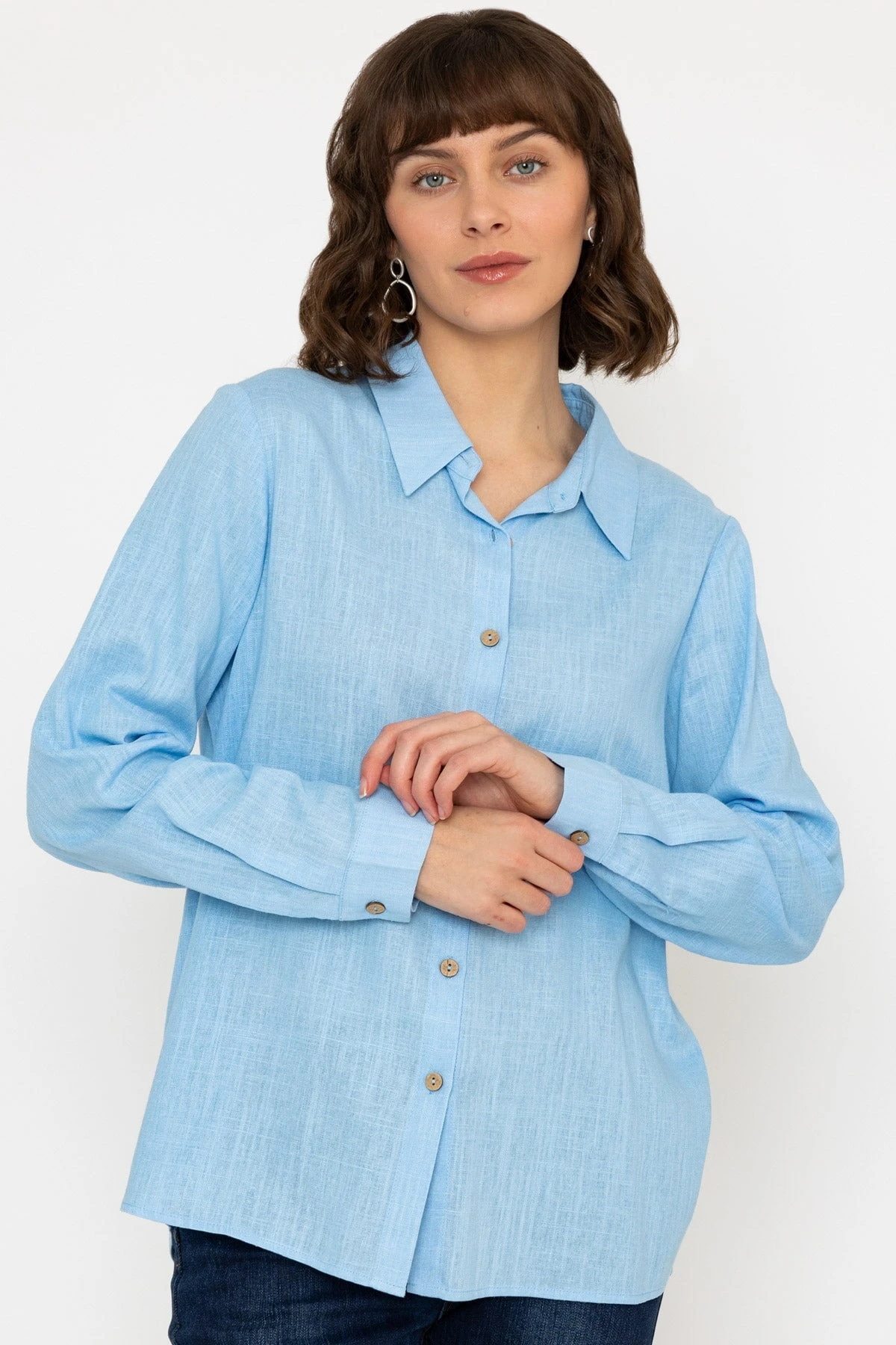 Linen Like Shirt In Blue 5 Linen Like Shirt In Blue - Image 3