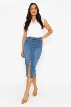 Long Blue Denim Skirt