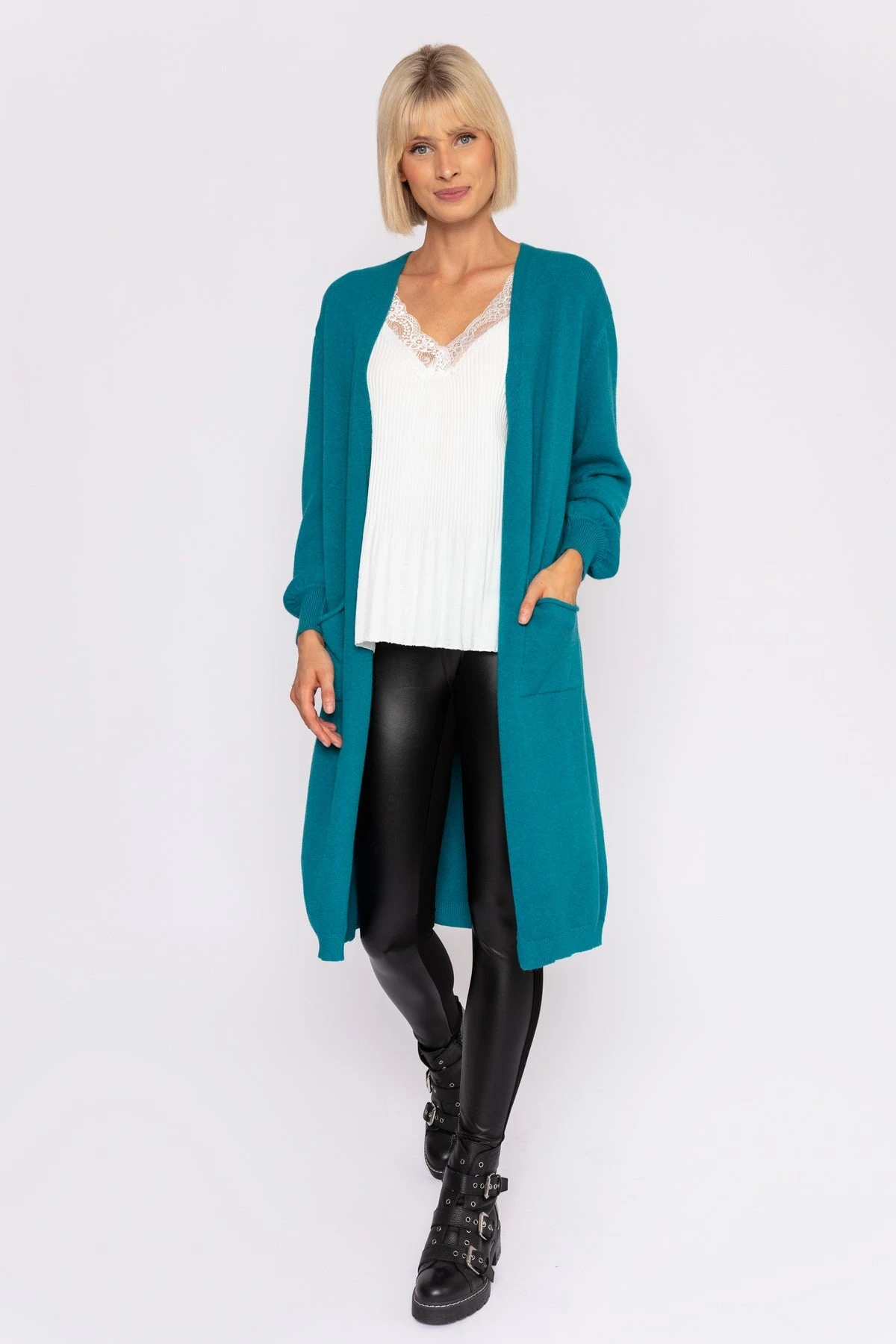 Longline Cardigan In Teal 5 Longline Cardigan In Teal - Image 3
